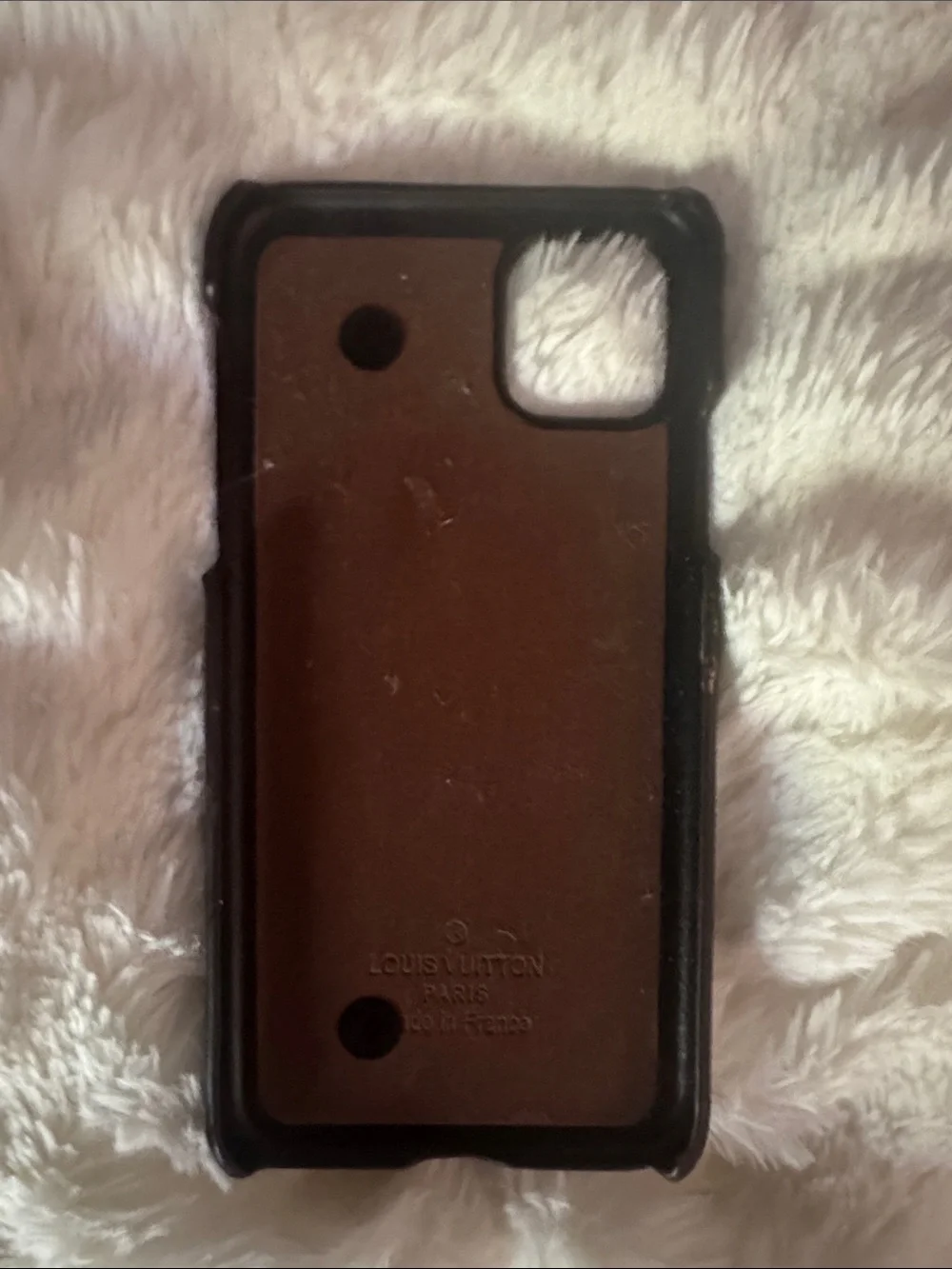 Louis Vuitton Brown Monogram Phone Case with Gold Accent Strap Leather Dupe